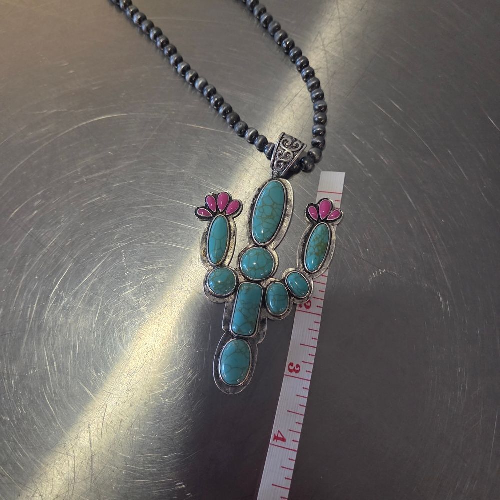 Funky Cactus Pendant Necklace - Picture 3 of 5